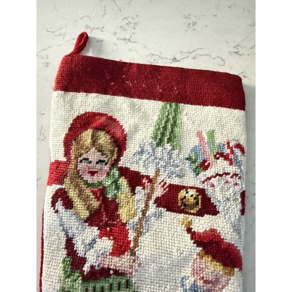 Vintage Needlepoint Christmas Stocking Handmade Toys Sock Shape GORGEOUS! - Picture 5 of 8